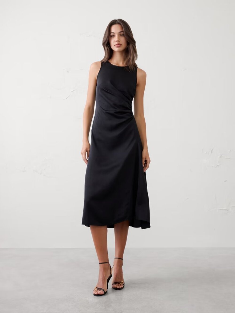 NWT S Black Banana Republic Factory Racer Side-Shirred Midi Dress